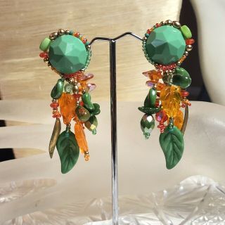 Vtg Chipita Signed Elegant Dangle Earrings Turquoise Crystal Oversized Statement