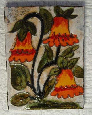 Vtg.  60s/70s Pottery Wall Plaque Tile Ruscha 763 Orange Flower Lava Glaze