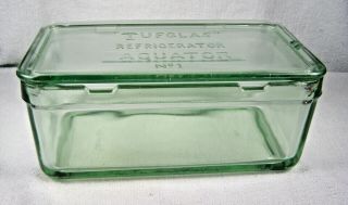 Vintage Tufglas Aquator Large Green Glass Refrigerator Storage Dish / Jar
