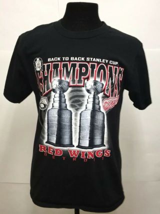 Vtg Back To Back Stanley Cup Champions Detroit Red Wings Hockey Mens T - Shirt L