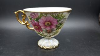 Vintage Ucagco Japan Iridescent Pink Floral Pedestal Tea Cup and Saucer Set 5