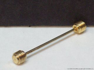 Vintage Gold Tone Tie Collar Bar Pin Grooved Barbell Ridged Lines Dumbbell