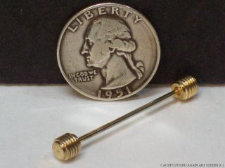 Vintage Gold Tone Tie Collar Bar Pin Grooved Barbell Ridged Lines Dumbbell 2