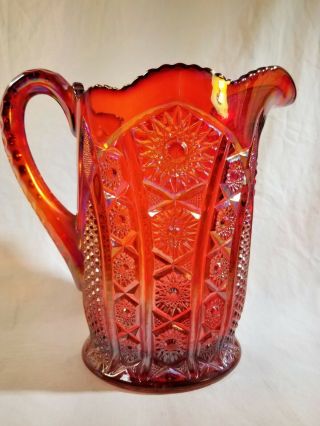 Vintage Indiana Glass Amberina Carnival Sunset Red Heirloom 8 " Heavy Pitcher