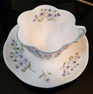 Vintage Shelley England Blue Rock Tea Cup and Saucer Dainty Shaped Blue Trim 2