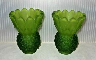 Mid Century Vintage Lime Green Frosted Glass Pineapple Taper Candle Holders
