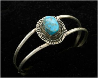 Vintage Native American Navajo Signed Tito Sterling Turquoise Bracelet,  Sz 6.  5 "
