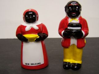 Vintage Ceramic Aunt Jemima & Uncle Moses Salt & Pepper Set Neworleans Souvenir