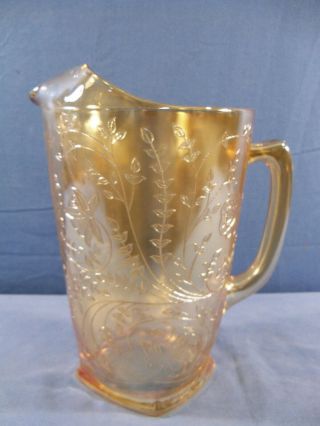 Vintage Large Jeannette Glass Marigold Iridescent Floragold Louisa Pitcher