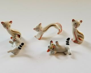 Vintage German Hand Painted Porcelain Miniature Cat Figurines - Set Of 5