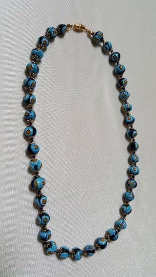 Vintage Murano Style Glass Bead Necklace - Blue - Approx.  17 " Long.