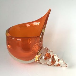 Murano Art Glass Orange Sea Shell Dish Italian Vintage Retro Mid Century
