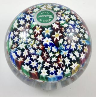 Vintage Murano Art Glass Millefiori Paperweight Tight Packed Multicolor Flowers