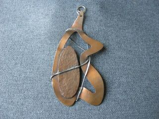 Vintage brutalist design solid copper and silver large pendant signed GAM? 2