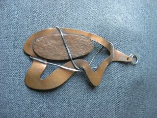 Vintage brutalist design solid copper and silver large pendant signed GAM? 3