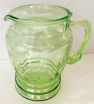 Vintage Green Princess Depression Uranium Glass Pitcher Etched Grapes Leamonade