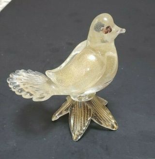 Vintage Barbini Murano Dove Bird Figurine Fanned Tail 24kt Gold Dust