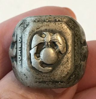 Vintage WWI or WWII US MARINE CORPS Sterling Eagle Globe Anchor Signet Ring Sz 6 3