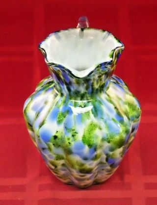 Vintage Fenton Art Glass Blue with Adventurine Green Cream Pitcher 2