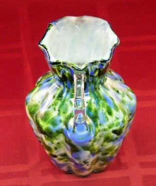 Vintage Fenton Art Glass Blue with Adventurine Green Cream Pitcher 5