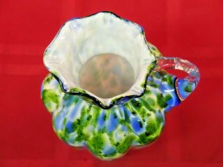 Vintage Fenton Art Glass Blue with Adventurine Green Cream Pitcher 8