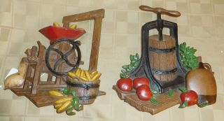 Vintage 1978 Homco Cast Metal Wall Hang Pair - Kitchen Fruit Press Corn Shucker