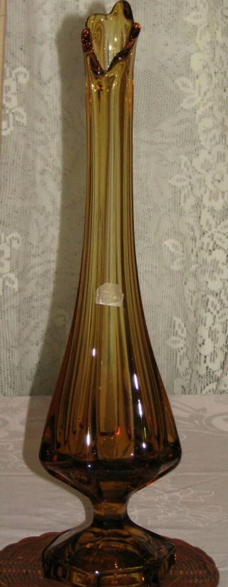 Vintage Viking Epic Line Column Ribbed Vase Amber Gorgeous 16 1/2 " Sticker