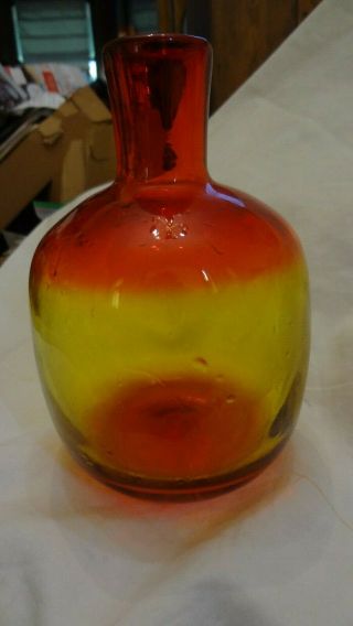 Joel Myers Vintage Blenko Glass Amberina Red Yellow Candleholder Bottle Vase