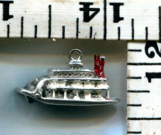Vintage Sterling Bracelet Charm Enameled Paddlewheeler With Moving Paddle $16.  00