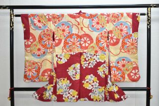 Vintage Silk Kimono Jacket:1950s Wine Red Plum Blossom/orchid@yg22