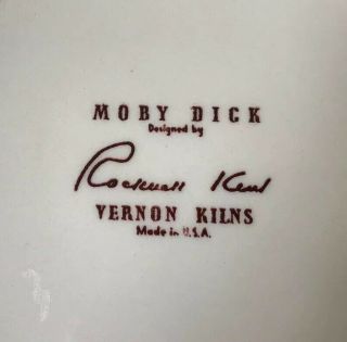 Vtg Vernon Kilns Moby Dick by Rockwell Kent 9.  5in Plate Made in California USA 6