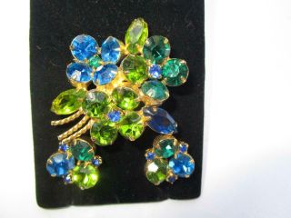 Vintage Juliana Style Montana Sapphire Blue Green Spray Brooch Earrings Set
