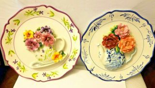 Set Of Two (2) Vintage 3d Wall Decorative Plates 8 .