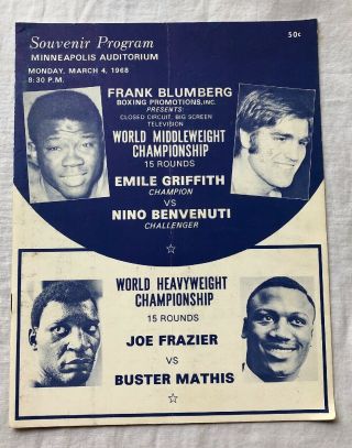Vintage 1968 Boxing Program Joe Frazier Buster Mathis Minneapolis Auditorium
