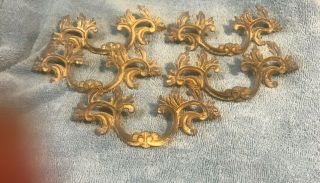 Five Vintage Brass French Provincial Drawer Pulls 5 1/8 " X 2 1/8 " Screw Set 2 "