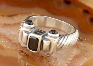 Sterling Silver Cable Ring - Vintage With Black Onyx & Gemstone Sz 5.  25