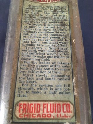 Frigid Fluid Co.  Chicago Ill.  Vintage Embalming Fluid Bottle Label 3