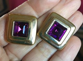 Breathtaking Vtg Sal Swarovski 80s 90s Runway Purple Crystal Rhinestone Earrings