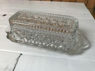 Vintage Anchor Hocking Wexford Patten Crystal Butter Dish W/ Lid Diamond Cut