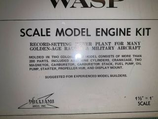 Vintage 1970 Williams Bros.  PRATT & WHITNEY WASP Engine 1/8th Scale Kit,  307 3