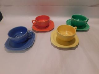 Vintage Homer Laughlin Riviera Yellow Blue Green Red/orange Cup Saucer Set