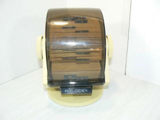 Vintage Rolodex Sw - 24c Covered Swivel Rotary File W Cards & Dividers Woodgrain