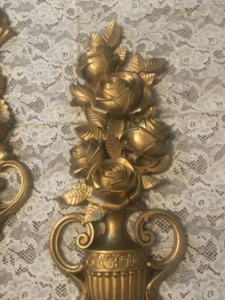 Vtg Syroco Homco GOLD FLORAL URN WALL PLAQUES 23 