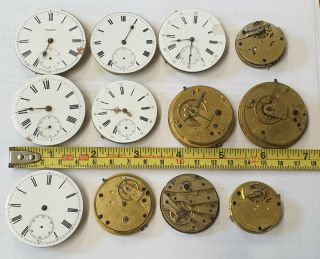 12 X Vintage Pocket Watch Movements For Spares/repair Or Restoration