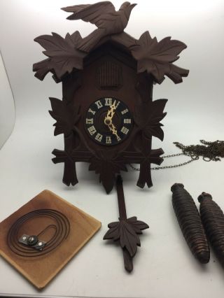 German Clock Hand Carved Germany Coo Cuckoo Wall Vintage Vtg Bird Weights
