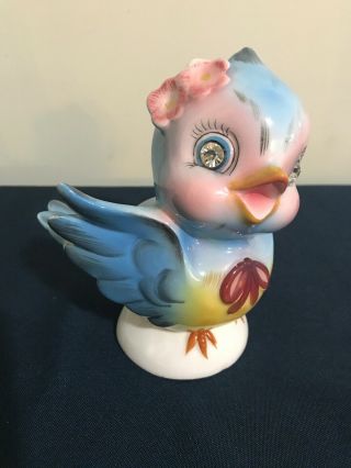 Awesome Vintage Geo.  L.  Lefton Blue Bird Bluebird Porcelain Bank Figurine