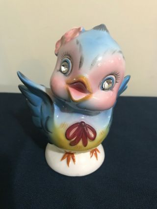 Awesome Vintage Geo.  L.  Lefton Blue Bird Bluebird Porcelain Bank Figurine 2