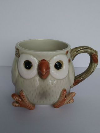 Vintage Fitz And Floyd 1978 Owl Coffee Tea Mug Handpainted