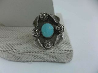 Vintage Ring Shadow Box Turquoise Stone Sterling Silver Split Double Band Sz 5