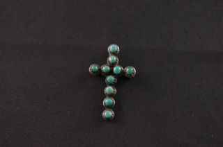 Vintage Sterling Silver Cross Pendant W Turquoise Stones - 3g